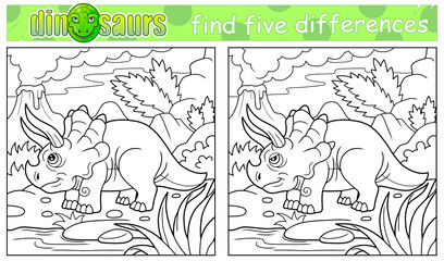 prehistoric funny dinosaur coloring book, find five differences