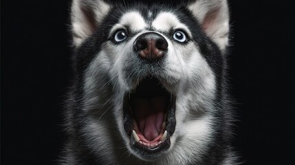 Amazed Siberian Husky Dog with Wide Open Mouth and Stunning Expression