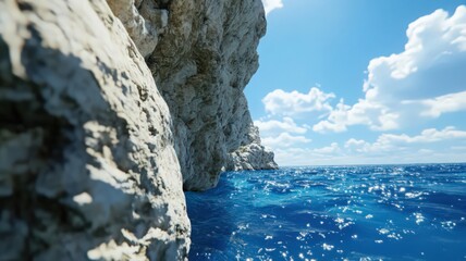 Coastal Rocks Meet Azure Ocean Under Sunny Sky