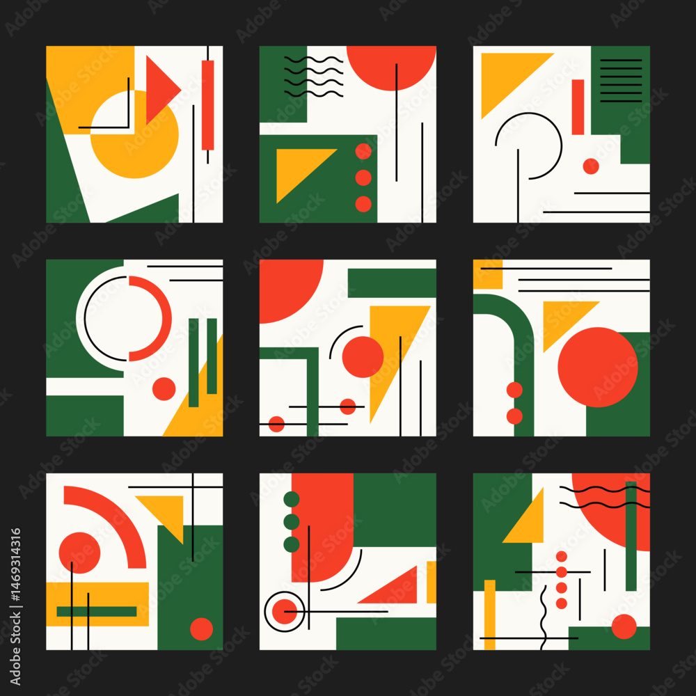 Wall mural set of colorful poster with geometric shape and line set. abstract pattern, design line art, trendy 