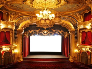 Fototapeta premium Grand theatre interior with blank screen