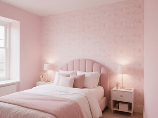 Wide-Angle Gentle pink wallpaper ideal for soothing bedrooms 