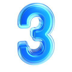 Naklejka premium Number Three in glassy blue style
