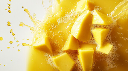 Mango with juice splash isolated on a white background. AI Generative