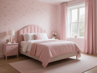 Fototapeta premium Wide-Angle Gentle pink wallpaper ideal for soothing bedrooms 