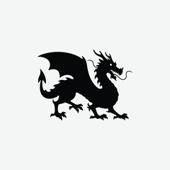 Fototapeta premium Discover captivating dragon silhouette designs with a crisp white background. Perfect for graphic projects, prints, and digital use.