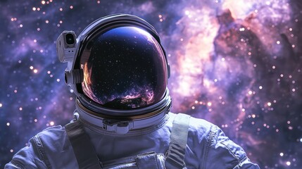 Astronaut in the cosmos.  A spacesuit, gazing at the universe