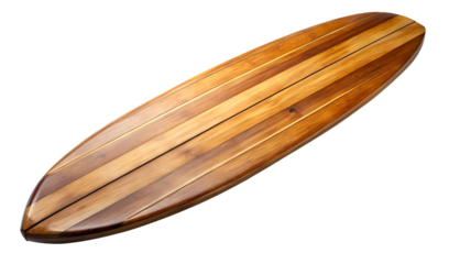 wooden paddle board isolated on white background. Transparent PNG file type available .