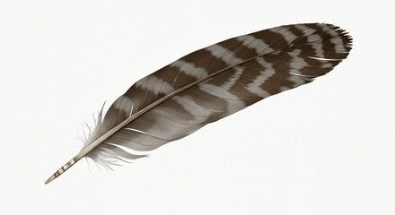 Detailed Single Feather with Delicate Textures Isolated Against White Backdrop