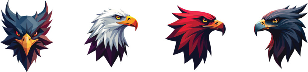 Obraz premium Set of 4 Stylized Eagle Head Vector Illustrations