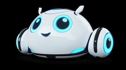 Obraz premium Cute, futuristic robot toy with glowing blue accents