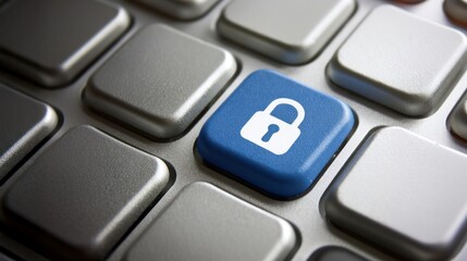 Blue lock key on computer keyboard showing sase system concept, office data privacy, secure cloud login, and information protection