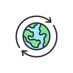 Circular Globe with Rotating Arrows Symbolizing Ecological Balance