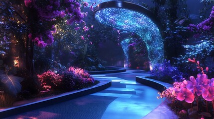 Illuminated Night Garden Path.