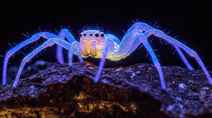 Fototapeta premium Close-up of a vibrant blue spider on a dark rock