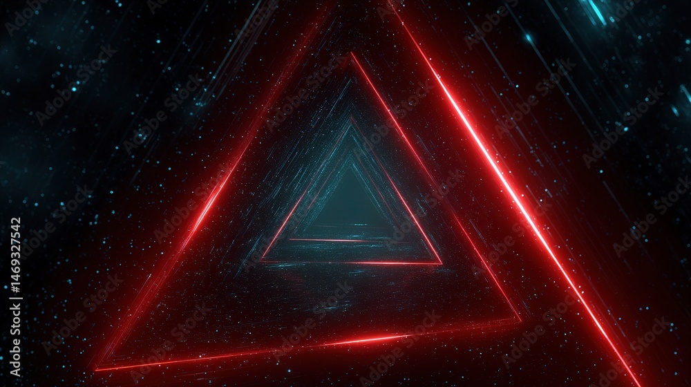 Poster abstract glowing 3d tunnel with triangular lines in dark space