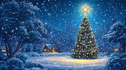 Snowy Night Christmas Tree Village.