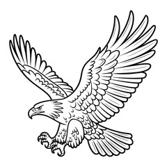 Obraz premium Eagle soaring Coloring Page, Silhouette, Vector, Illustration, Icon, Logo, White Background.