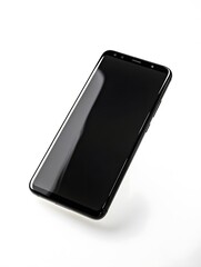 Sleek Black Smartphone with Blank Screen for Modern Technology and E-commerce Advertising: Isolated Portable Device for UI Design and Innovation