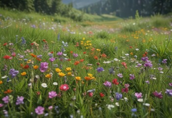 Obraz premium Vibrant wildflowers in lush meadow, summer bloom, blossom, pattern, plants