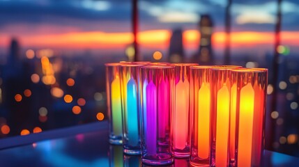 sparkling glow sticks at a rooftop bar background