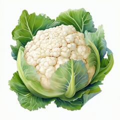 Fresh cauliflower with green leaves, healthy vegetable close up, natural organic food rich in vitamins and fiber, perfect for cooking and nutritious meals