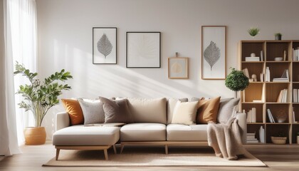 Fototapeta premium modern home living room interior with cozy sofa
