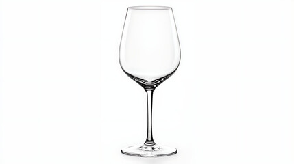 A glass wine glass is sitting on a white background