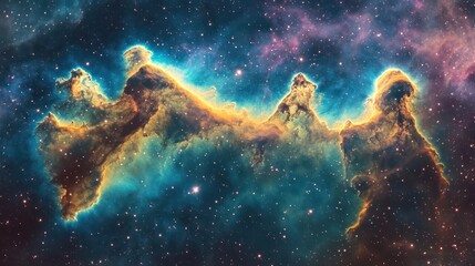 Fototapeta premium Cosmic nebula tapestry. Vibrant colors of stardust, gas, and light, nebula formation