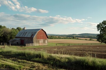 Rustic Farm Life - Charming scenes of farm animals, barns, and vast fields in the countryside