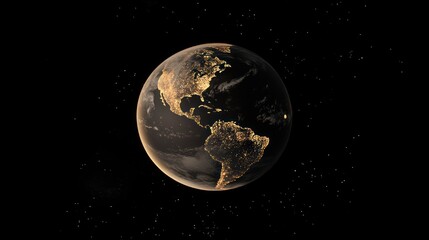 Earth from space, nighttime view.  City lights illuminate continents