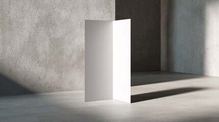 Blank white vertical display in minimalist concrete room, showcasing free space for advertisement or text, ideal for mockup or banner design