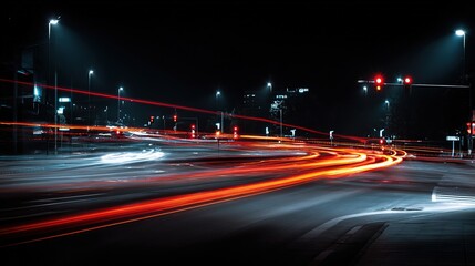 Fototapeta premium Nighttime City Traffic Light Trails Capture with Long Exposure Technique