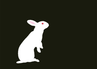 Cute white rabbit on dark background. Beautiful. Vector illustration.