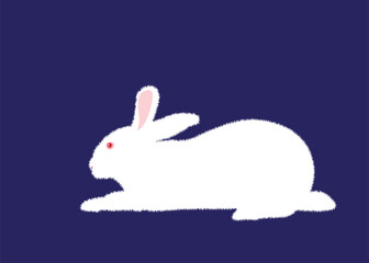 Cute white rabbit on dark background. Beautiful. Vector illustration.