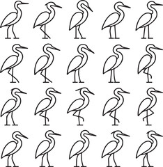 "Elegant Heron Minimalism: 20 Modern Vector Icons"