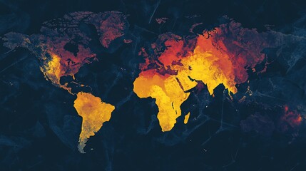 Global Heatmap: A Textured World Map in Fiery Hues