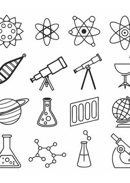 Linear Science Icons Set &ndash; DNA, Molecules, Lab Tools