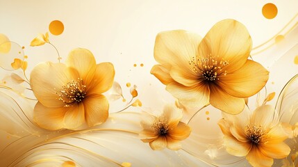 Elegant floral composition in golden tones with abstract swirling lines background