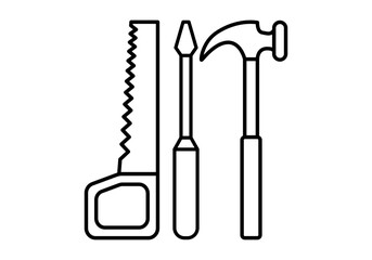 Icono negro de sierra, destornillador y martillo