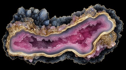 Captivating crystalline geode formation showcasing a luxurious golden outline