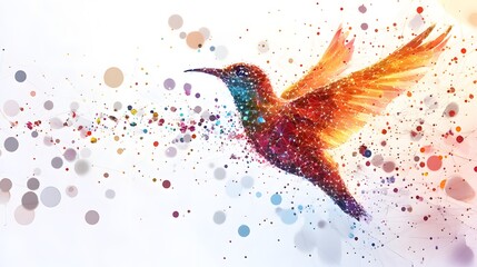 Obraz premium Bird in Flight from Dots and Lines: A bird in mid-flight, its wings and body intricately shaped by a network of vibrant dots and connecting lines. 
