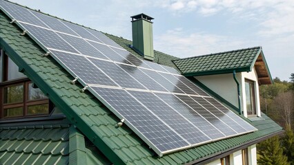Obraz premium Detailed Close Up of Solar Panels on Environmentally Friendly Building Roof