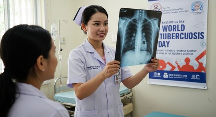 Nurse examines X-ray