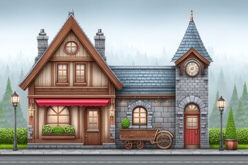 Fototapeta premium Pixel art hero offering help to pixel village in service quest