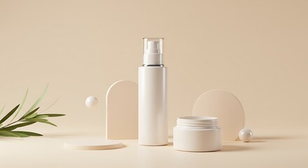 Elegant Cream Cosmetic Product Display on Beige Background