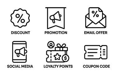 E-commerce and marketing line icons set – flat, outline, digital shopping symbols