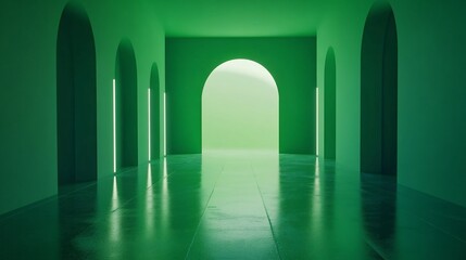 Obraz premium Green geometric room with arches, creating a modern and calming space