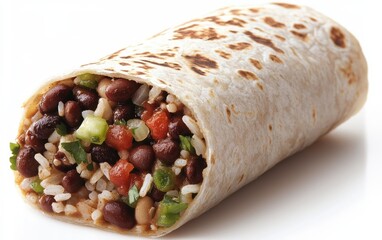 Of a delicious burrito filled with beans, rice, and fresh salsa