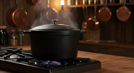 Cast Iron Pot Cooking on a Hob

